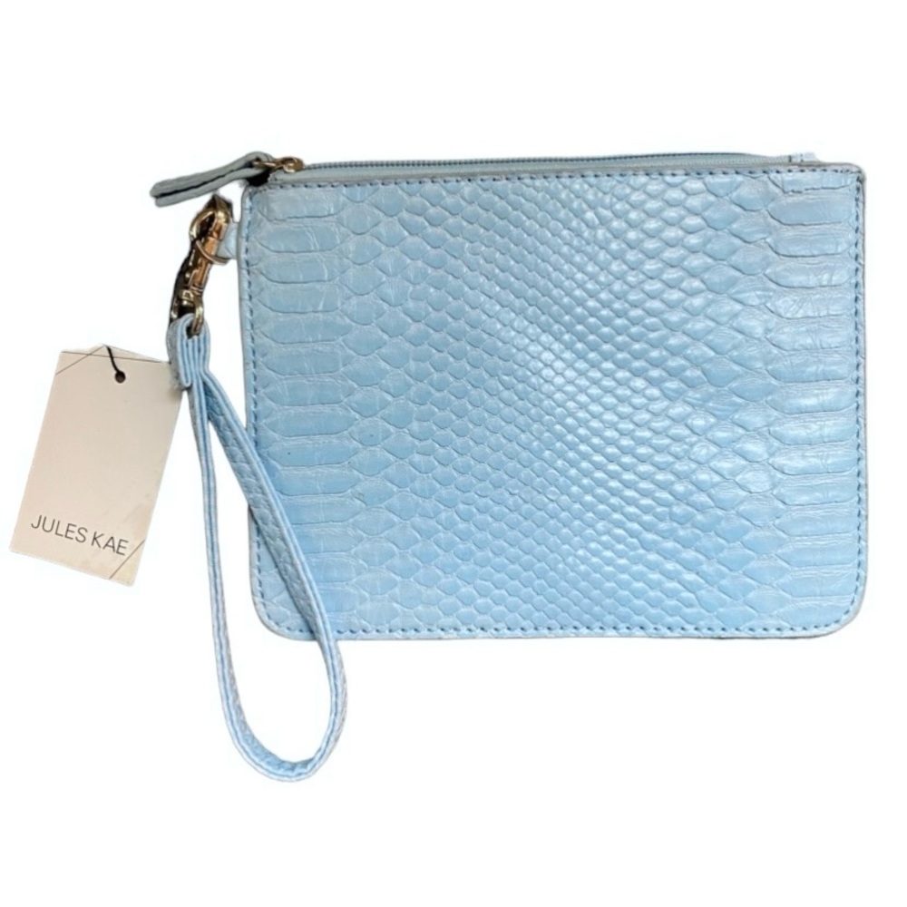 NWT Jules Kae Jen Blue Vegan Leather Embossed Clutch / Wristlet